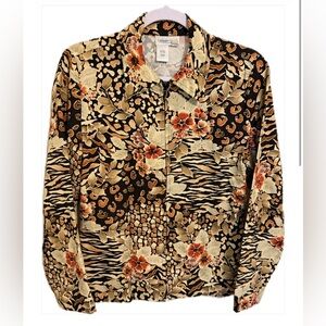 Coldwater Creek Floral Animal Print Zip-Up Jacket. Size Small